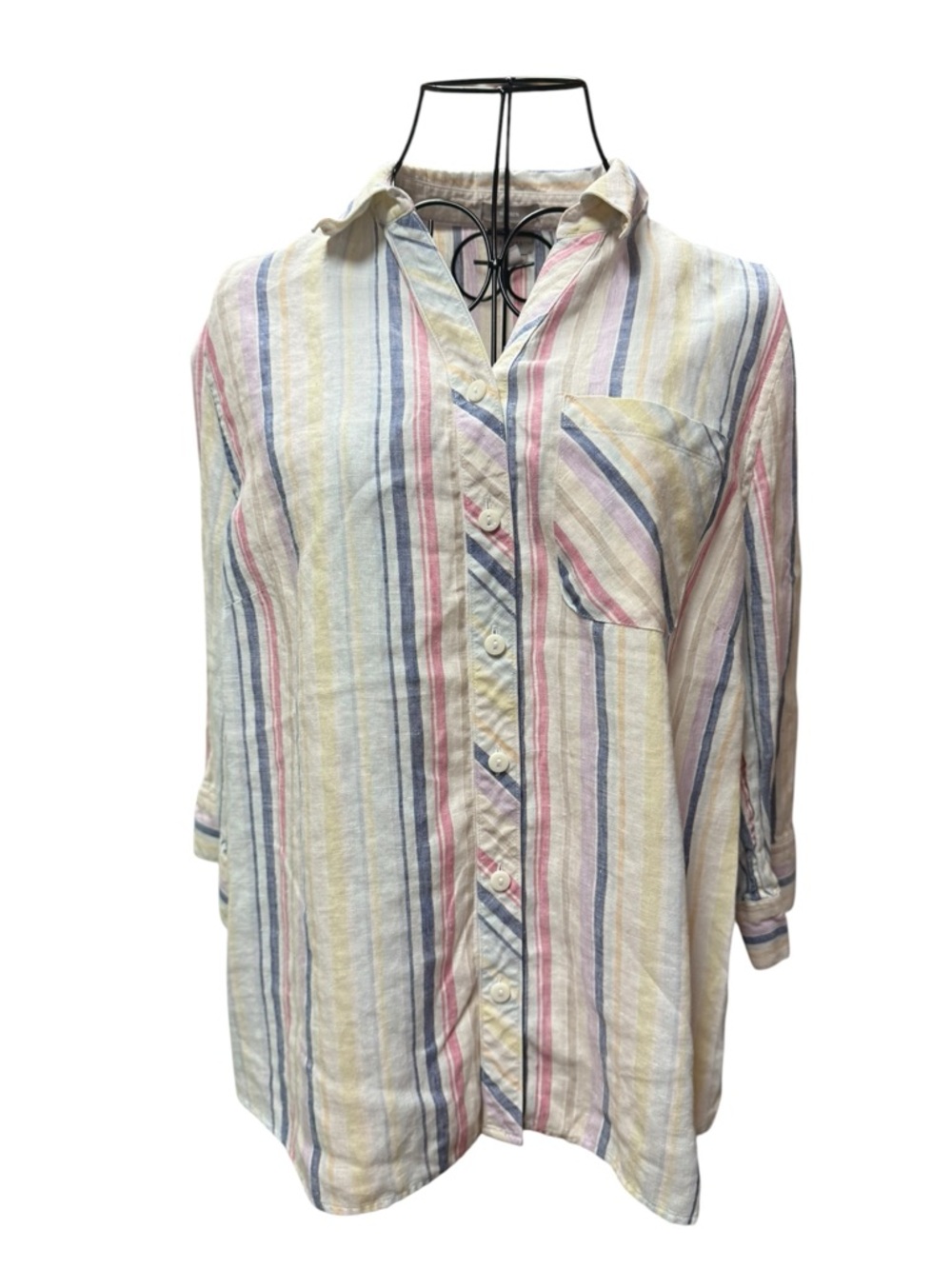 Chico's Pastel Stripe Linen No Iron Shirt  size 1P